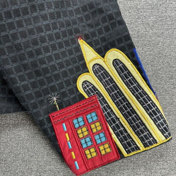 PUSHPA Vintage Blazer Women's Medium Colorful Sky Scraper Buildings Rainbow 90s - Picture 10 of 15